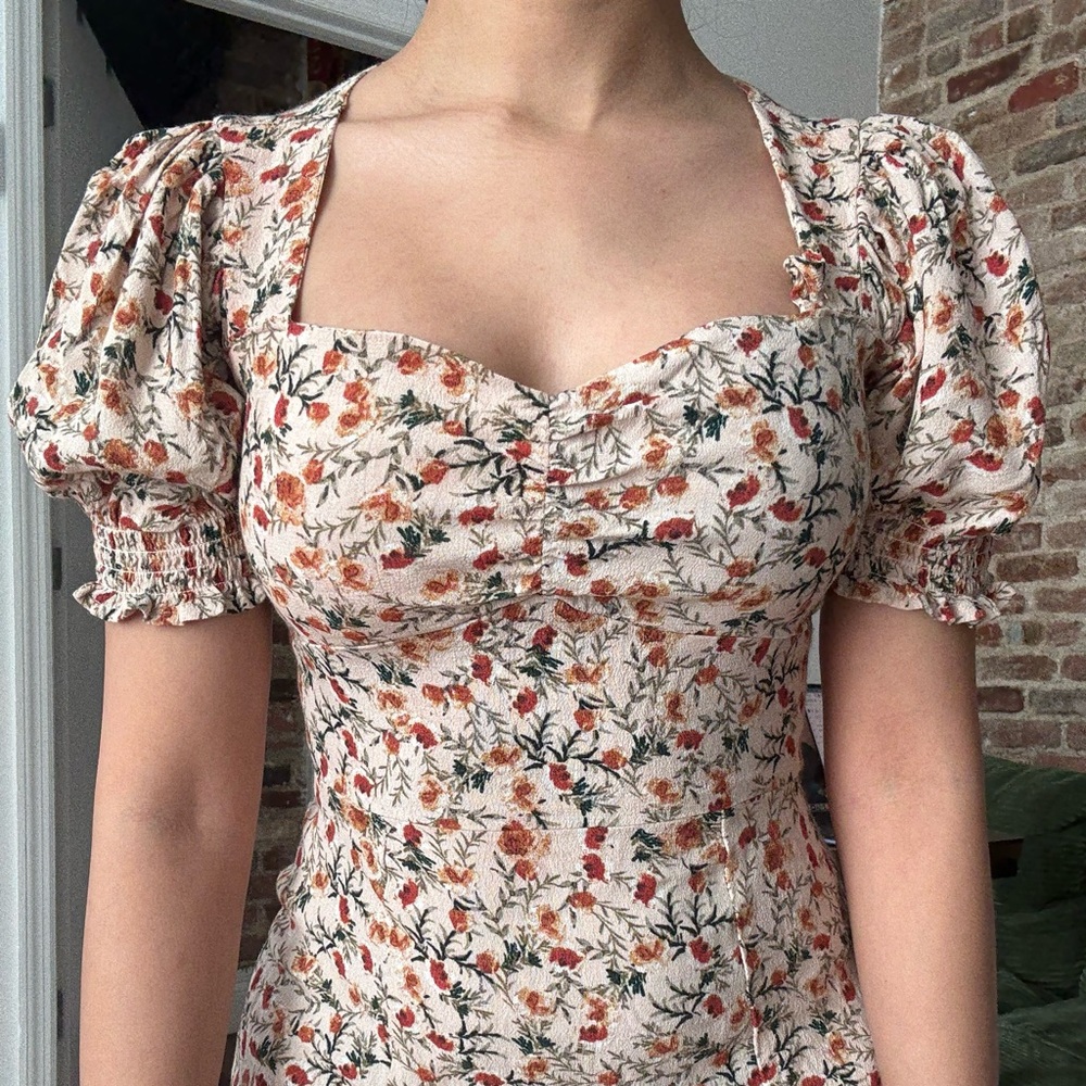 Cream Floral Cottage Core Dress